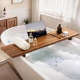 thumbnail image 2 of Teak Bathtub Tray - Wood Bath Caddy Tray 35" for Large Tubs - Adjustable Bathtub Table Trays - Luxury Shower Organizer for Home Spa Relaxation and Reading - Light Walnut Color, 2 of 14