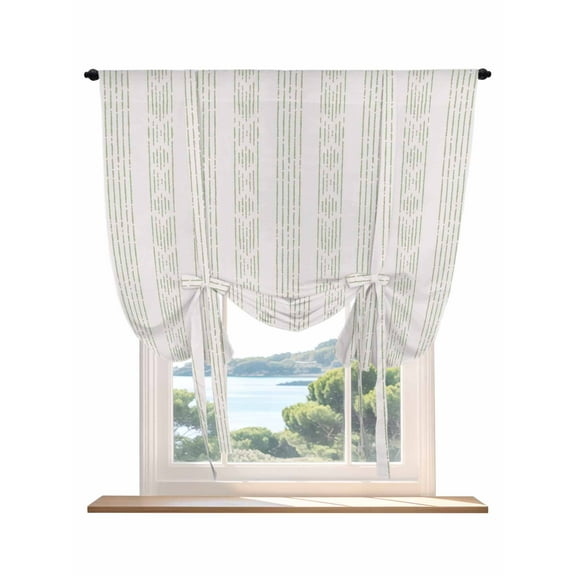 Sage Green Stripe Tie Up Curtains for Windows 63 Inch Length Balloon Curtains Kitchen Adjustable Balloon Window Shade Modern Abstract Vertical Stripes Beige Tie Up Bathroom Curtain Window 52"x63"