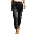 thumbnail image 4 of Cutuoiiu Womens Comfortable Denim Bottoms Solid Color Elastic Waist Straight Leg Cropped Jeans Relaxed Fit with Functional Pockets Casual Pants for All Season Daily Wear, 4 of 8