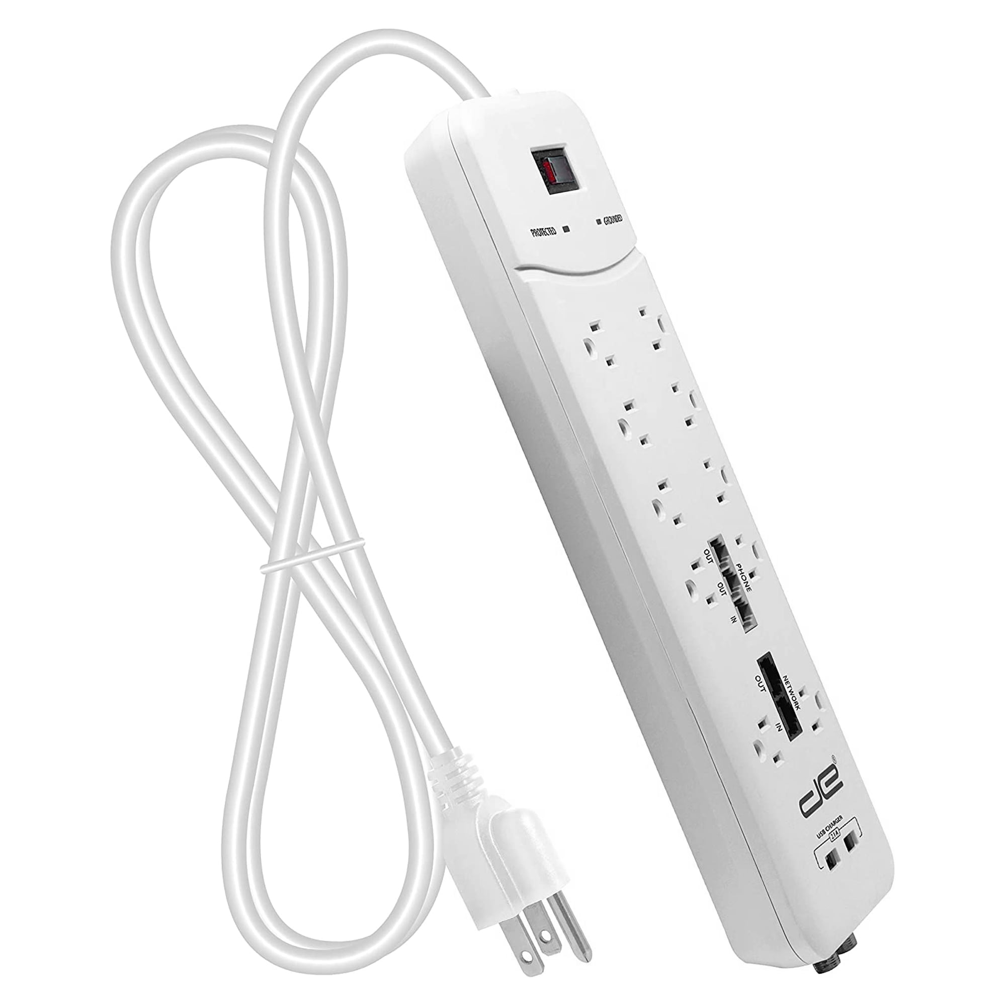 Digital Energy 10-Outlet Surge Protector Power Strip, 25-ft Heavy-Duty Extension Cord, 3500 Joules, USB Charging Ports