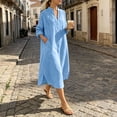 thumbnail image 6 of QUNYINEY Blue Dresses for Women Plus Size Long Sleeve Fall Faux Cotton Linen Midi A Line Dress with Pockets V Neck Loose Fit Casual Dresses, 6 of 9