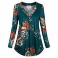 thumbnail image 2 of Smilepp Chemisier Femme Col en V Manches Longues Imprimé Floral Décontracté, m, Vert Foncé, 2 of 9
