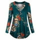 thumbnail image 2 of Camisa de manga larga con cuello en V superior para mujer Blusa informal con estampado floral, L, Verde oscuro Speravity AP000933-14, 2 of 7