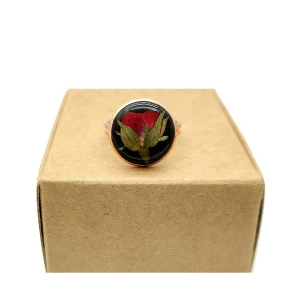 Cairui Design Red Rose Real Flower Resin Resizable Copper Rings Handmade for Women Party