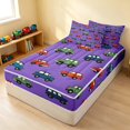 thumbnail image 3 of Erosebridal Cartoon Car Zipper Full Size Comforter Sets with Fitted Sheet and 2 Pillowcases, Automobile Zipper Bedding Set, Purple Blue, Black Reversible, 3 of 7