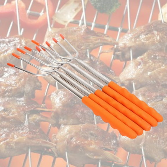 SWETRACE Barbecue Grill Accessories Telescoping Roasting Sticks Orange Stainless Steel 5Pcs