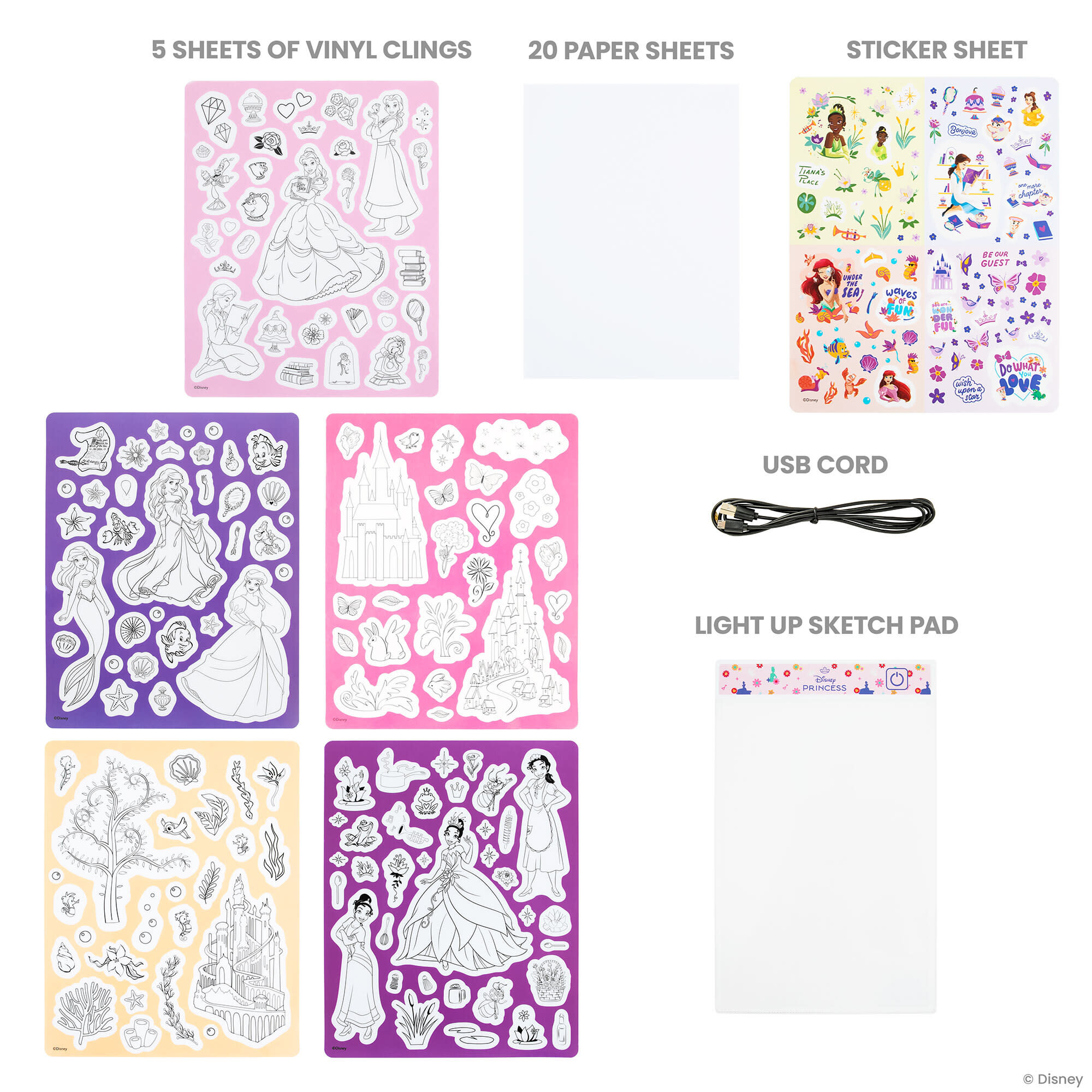 Fashion Angels: Light Up Sketch Pad - Disney Princess Royal Scenes - Design Art Kit, Illuminated Tracing Pad, Reusable Clings, Sticker Sheet, Kids 8+