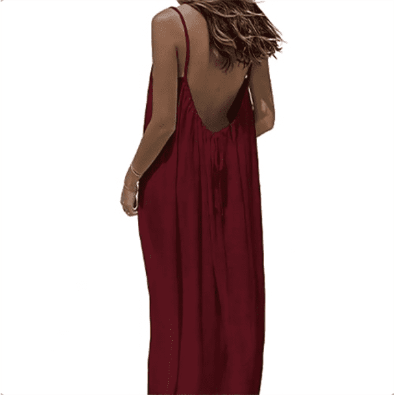 Women's Backless Cami Dresses Cami Lounge Dress Backless Solid Color Sleeveless House Dress Long Sundress with Back Tie