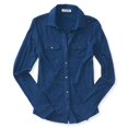 thumbnail image 1 of Aeropostale - Camisa con botones de punto para mujer, azul, extra pequeña Aeropostale Camisa con botones, 1 of 2