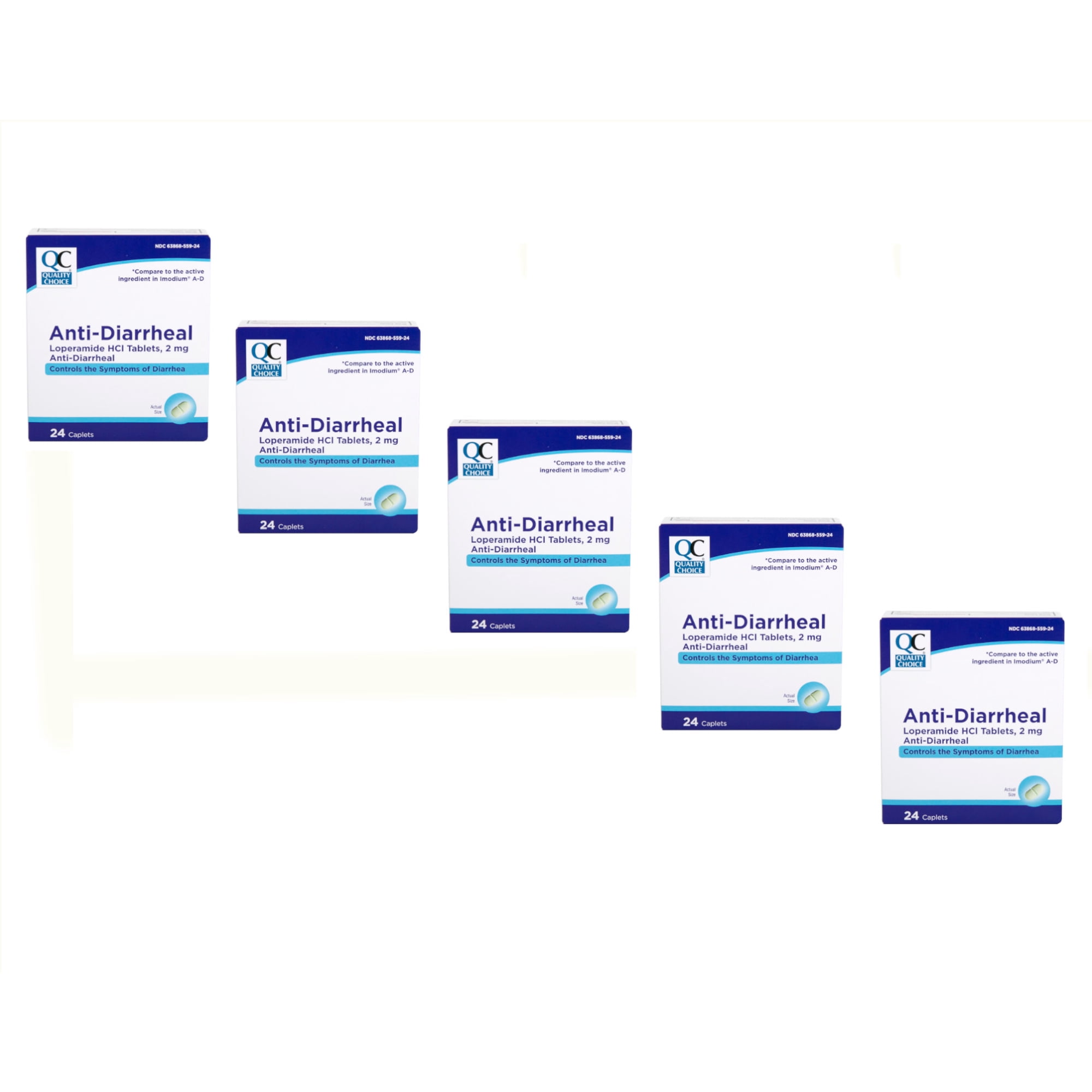 Quality Choice Lopermaide HCI Over-the-Counter Medicine Caplets for Diarrhea 5 Pack 24 Count