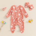 thumbnail image 2 of Emy Dola Newborn Baby Girl Floral Ruffle Romper One Piece Infant Baby Long Sleeve Knit Jumpsuit+ Headband 2Pcs Fall Winter Outfits, 2 of 8