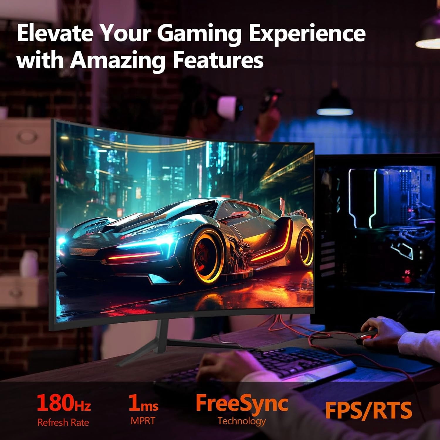 24 Inch 180Hz Curved Gaming Monitor, FHD 1080P Frameless Computer Monitor,99% sRGB,1 ms(GTG) with AMD FreeSync, DP&HDMI Port, Black