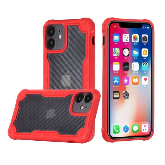 For Iphone 13 Pro Max Carbon Fiber Design Fused Hybrid Case Cover - Red