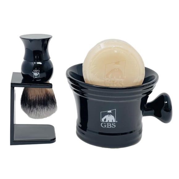 G.B.S Elegante juego de afeitado para afeitado húmedo en caja de cerámica negra para jabón de afeitar/taza con mango de perilla