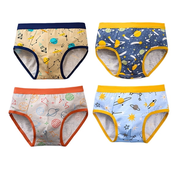 lnmuld Boys Briefs 4 Pack, Kids Underwear Space Planet Star Print, Soft Cotton Breathable Underpants for Boys Size:3-4 Years