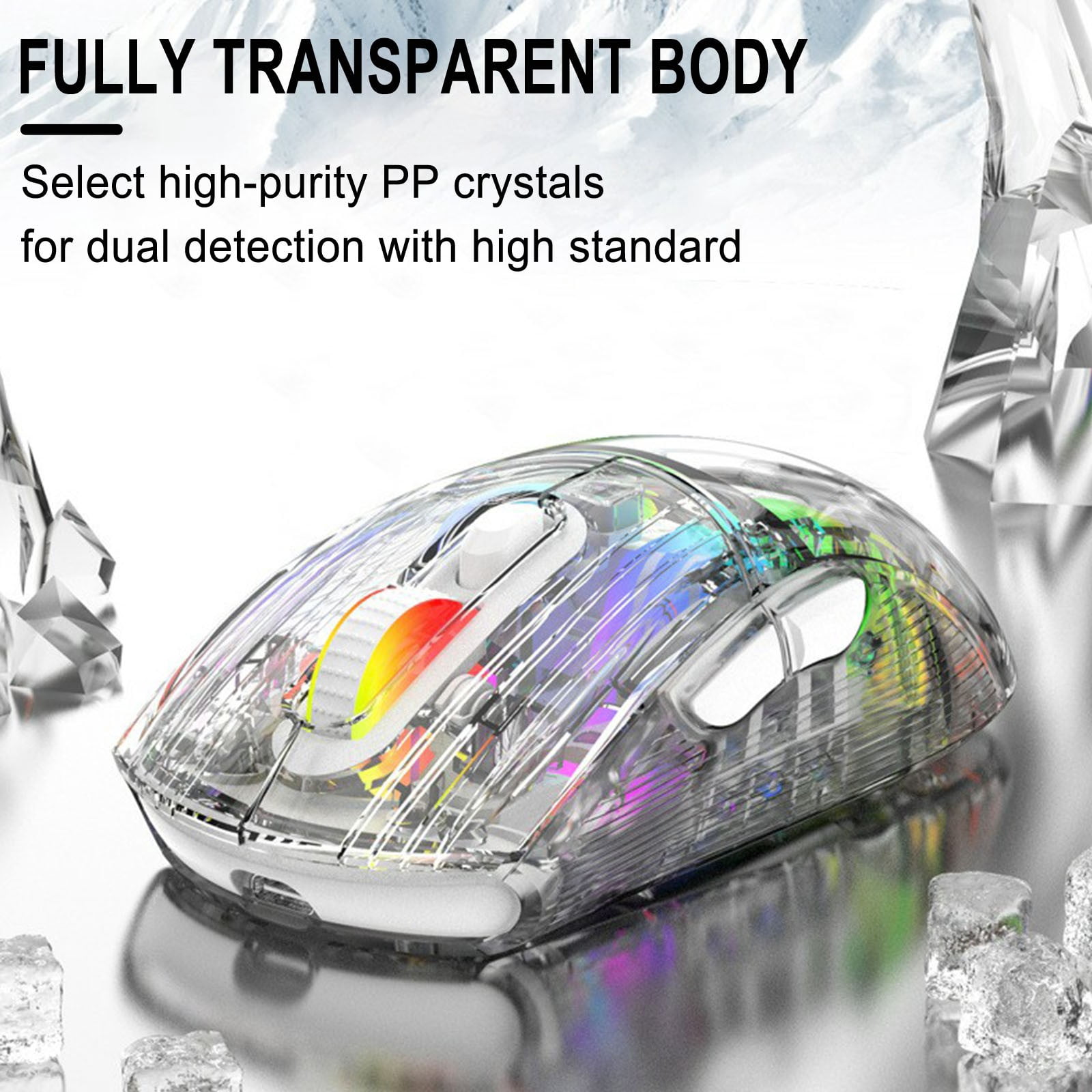 JOGZMZ Wireless Gaming Mouse with Full Transparent Design,Double Mode 2.4G/Bluetooth/wire Mouse,3D RGB Backlit,Ergonomic Silent Mouse with 7 Buttons,