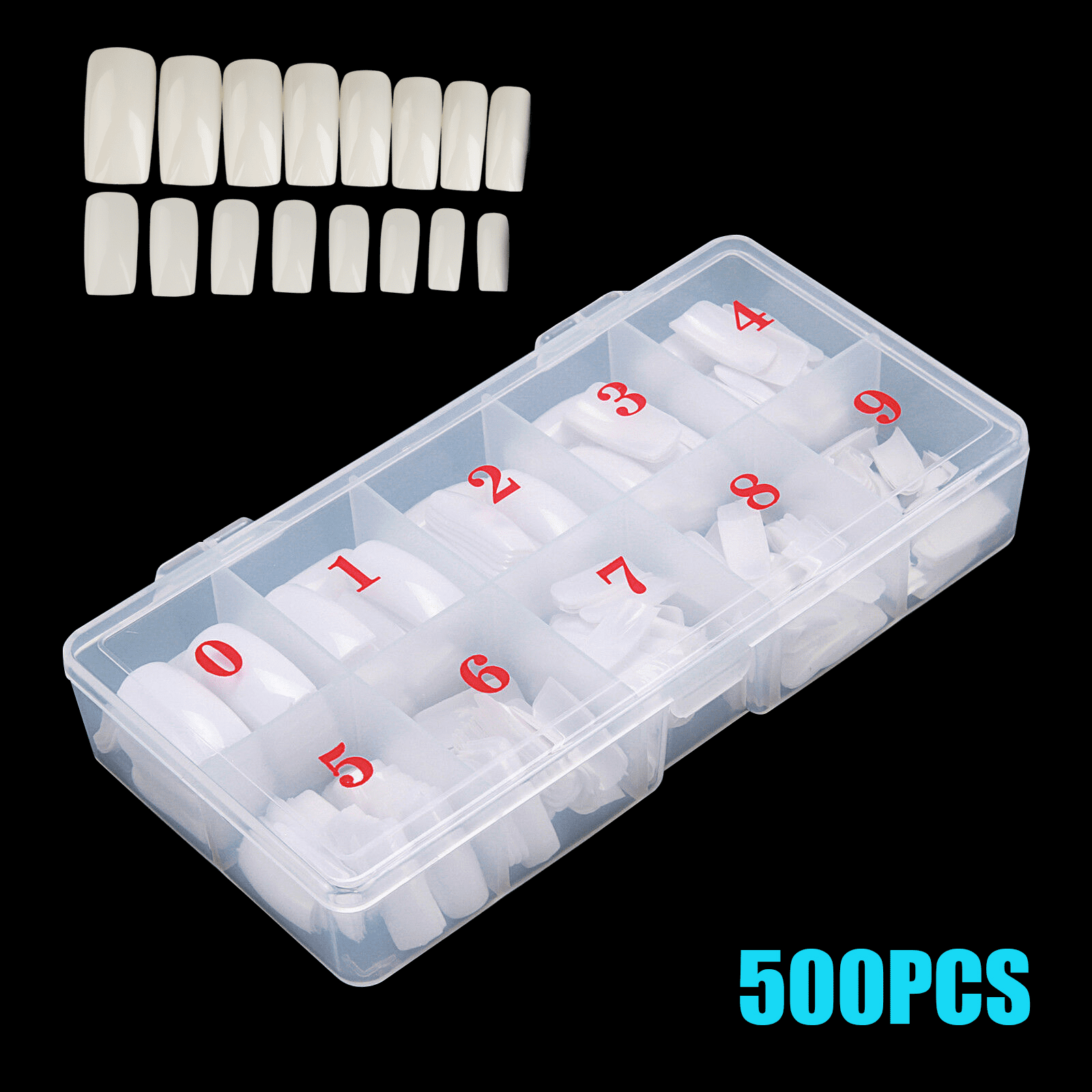 EEEkit Natural Coffin Fake Nails - Short Ballerina Acrylic Full Cover Ballet Shape Artificial False Nail Tips 10 Sizes, 500 Pieces
