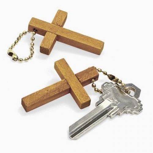 Wooden Cross Key Chains Party Favors 12 Pieces