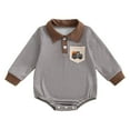 thumbnail image 4 of HCNTES Halloween Baby Boy Clothes Pumpkin Plaid Button Up Turn Down Long Sleeve Romper Outfit to Baby Boys(Brown&2,3-6 Months), 4 of 6