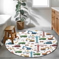 thumbnail image 3 of Cartoon Construction Vehicle Round Area Rug 3Ft Washable Small Circle Rugs for Kitchen Entryway, Modern Excavator Crane Non-Slip Carpet Floor Mats Indoor Outdoor Carpet Runner Aesthetic Home Decor, 3 of 8
