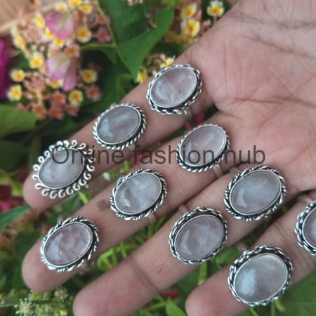 Rose Quartz Gemstone 925 Sterling Silver Plated Handmade Ring 5 pcs