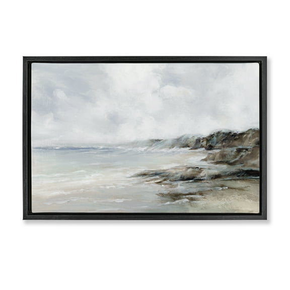 Stupell Industries Classic Shoreline Cliffs Nautical & Beach Painting Black Floater Framed Canvas Art Print Wall Art, 25 x 17