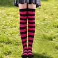 thumbnail image 2 of Women's Christmas Over-The-Knee Socks, Horizontal Striped Thigh High Socks with Soft Elastic Cuff, Stretchy Cosplay Novelty Socks for Halloween Party School Daily Wear Red, 2 of 3