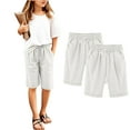thumbnail image 3 of Boys Girls Casual Bermuda Shorts Knee Length High Waisted Summer Comfy Drawstring Short Pants with Pockets for 3-13Years, 3 of 3