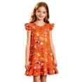 thumbnail image 2 of Uobin Halloween Thanksgiving Toddler Girls Dress Pumpkin Spider Ghost Print Dresses Flutter Sleeve Comfortable Loose Fit Sleeping Gown for 3-10 Years, 2 of 4
