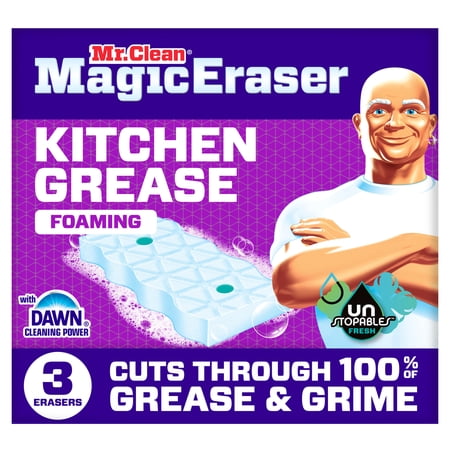 Mr. Clean Magic Eraser Sponge, Kitchen Grease, Unstopables Fresh, 3 Count