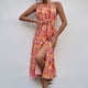 thumbnail image 4 of Vestido con cuello halter para mujer, elegante, a la moda, con cintura elástica, vestido sin espalda con estampado floral, rojo L, 4 of 9