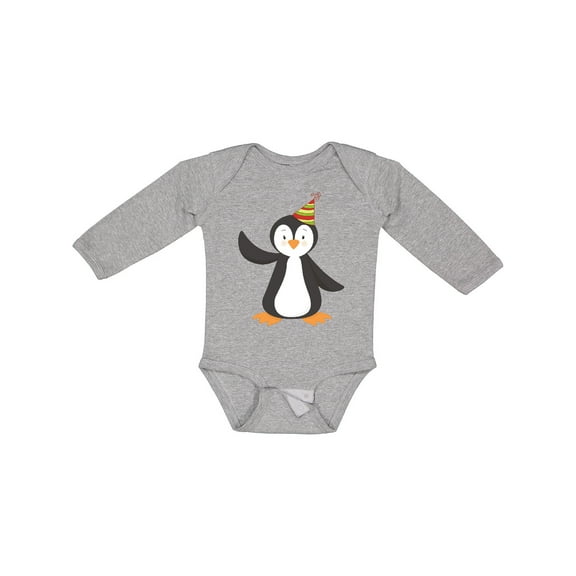 Inktastic Cute Penguin, Penguin With Party Hat Boys or Girls Long Sleeve Baby Bodysuit