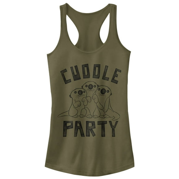 Junior's Finding Dory Cuddle Party Otters  Racerback Tank Top Military Green 2X Large