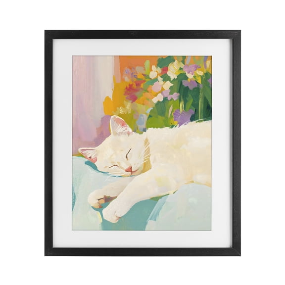 Stupell Industries Sleeping Cat with Flowers Black Framed Print Under Glass, design by The Prints Vibe