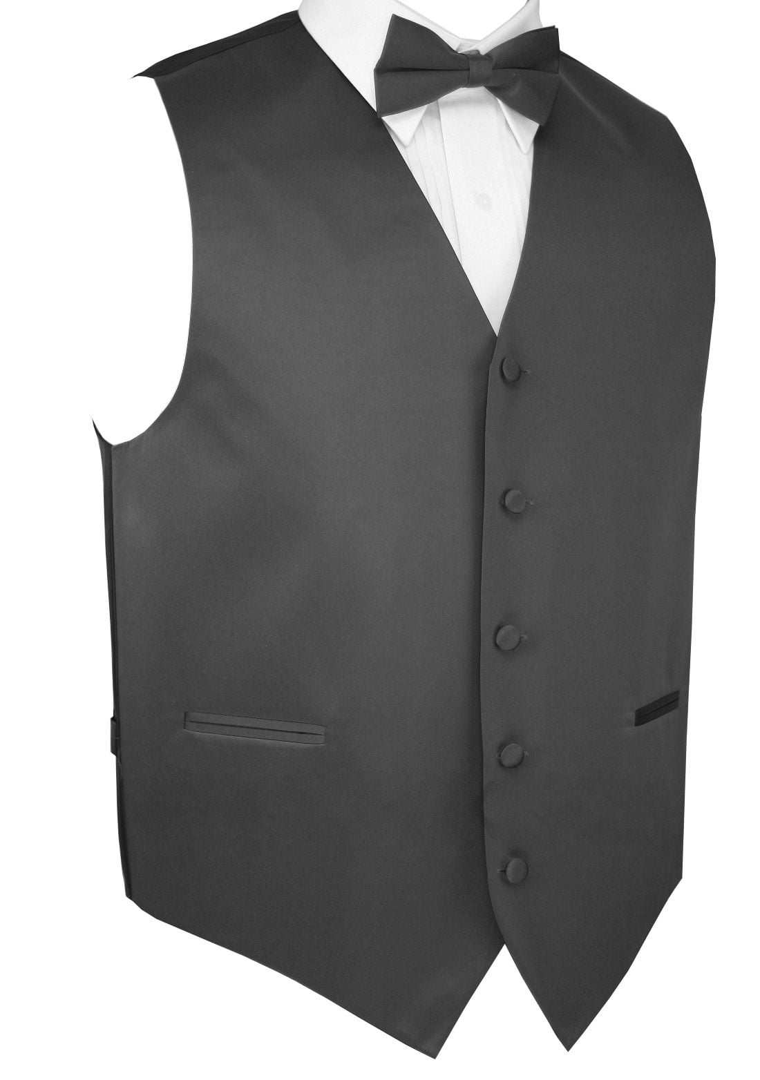 Formal Men's Solid Satin Tuxedo Vest Dress Bow-Tie and Hankie Wedding Prom 