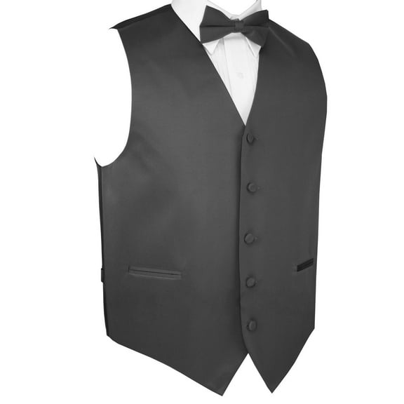 Best Tuxedo Men's Formal, Prom, Wedding, Homecoming, Cruise Tuxedo Vest, Bow-Tie & Hankie Set in Charcoal - S