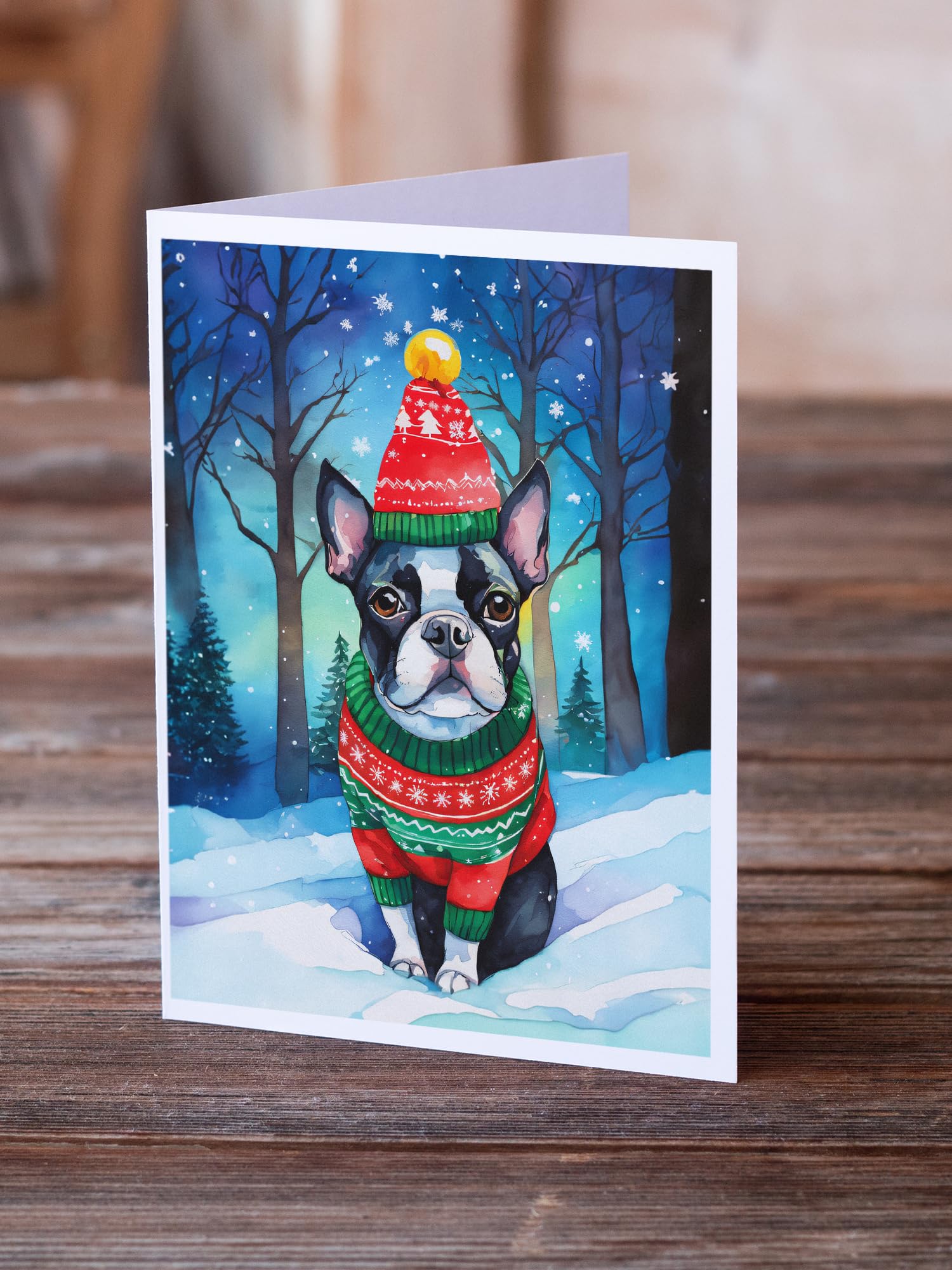 Boston Terrier Christmas Greeting Cards Pack of 8 7 in x 5 in