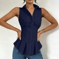 thumbnail image 6 of Women's Trendy Waistcoat Collared Sleeveless Button Down Peplum Shirt Ruched Waist Slim Fit Pleated Hem Vest Blouse Business Casual Outfit Navy, 6 of 8