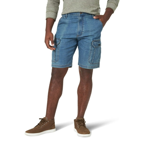 Shorts Cargo Elásticos para Hombre Tallas Grandes - Mezclilla Azul Medio - Ajuste Holgado con Múltiples Bolsillos