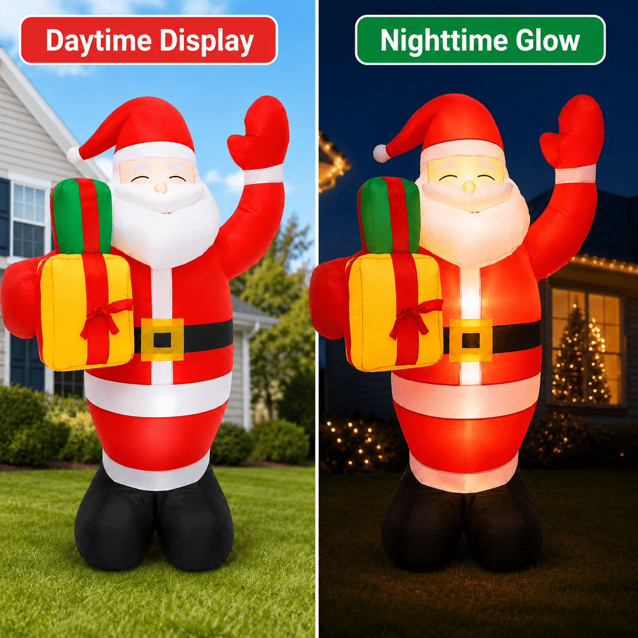 5FT Christmas Inflatable Santa Claus, Outdoor Yard Decoration with Rotating  LED Lights