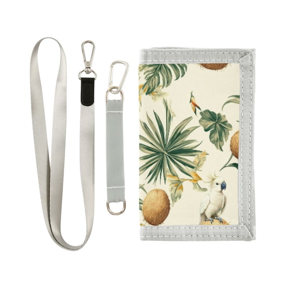 JIALIOU Nylon Trifold Card Wallet with ID Window Zipper Pocket for Men Women Teen Cockatoos Coconuts Leaf