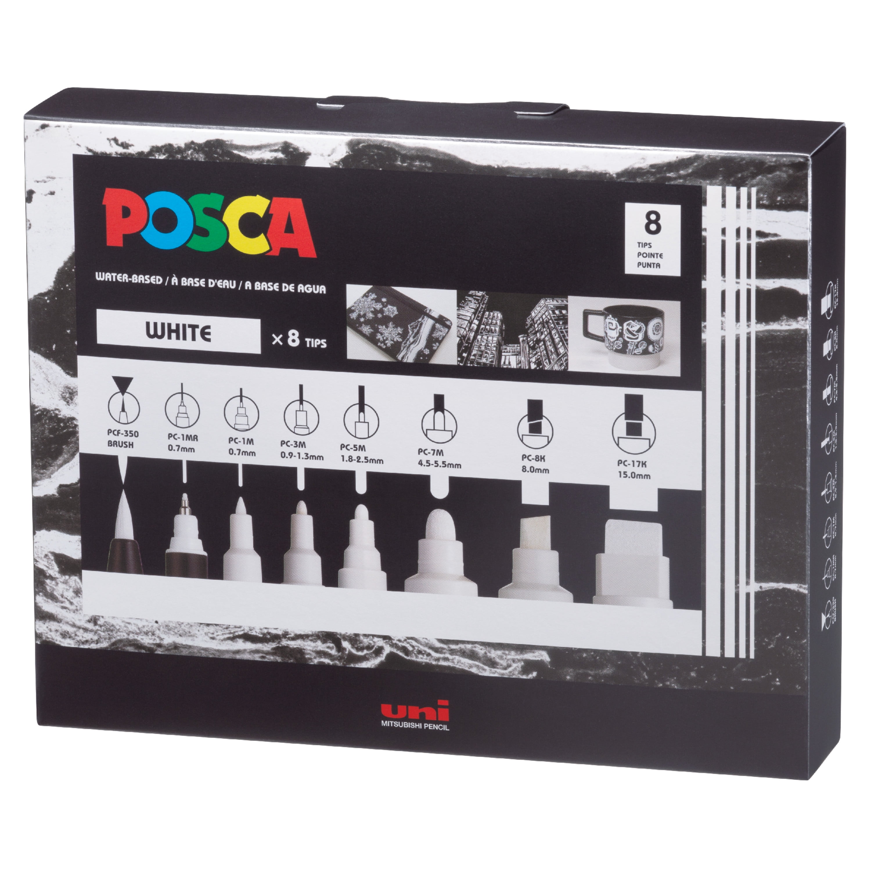 uni POSCA PC-MIX Water-Based Paint Markers, Assorted White Tips, 8 Pack