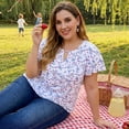 thumbnail image 2 of GRACE & GRANDEUR Women's Plus Size Keyhole Neck Flared Short Sleeves Floral Chiffon Shirt Blouses 6X White, 2 of 8