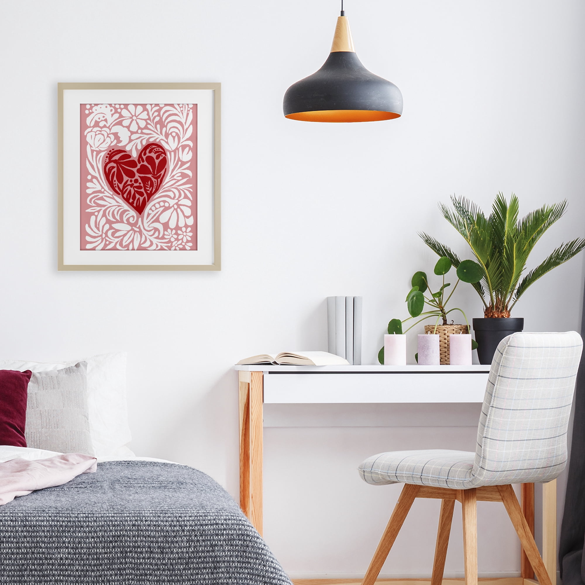 Stupell Industries Red Leafy Heart on Pink Birch Framed Print Under Glass, design by Cindy Jacobs