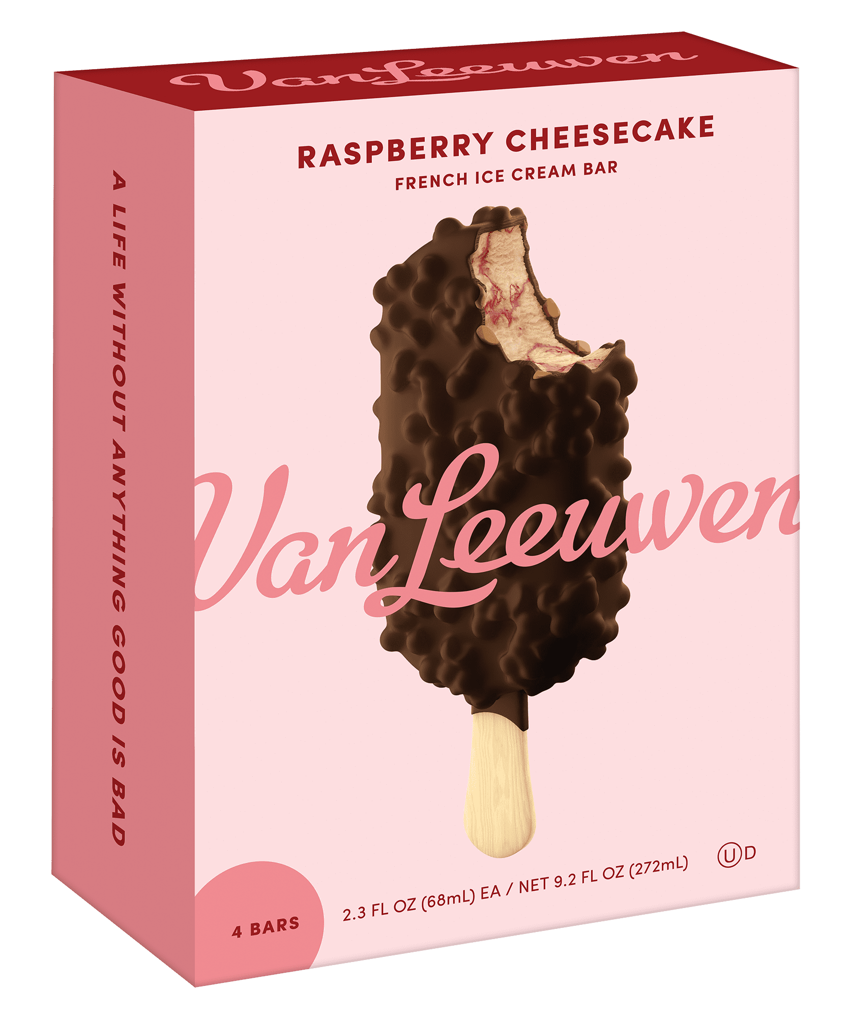 Van Leeuwen Raspberry Cheesecake Ice Cream Bar, 4 Bars (6 Pack)