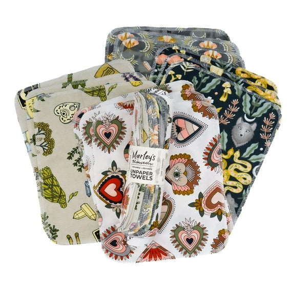 Marley's Monsters UNpaper® Towels: Charmed - 12 Count Roll of Reusable Paper Towels - Cotton Flannel