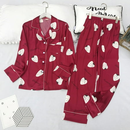 

Long Sleeve Pajamas Autumn Ice Silk Long Sleeve Trousers Suit Printing Fashion Pyjamas Set