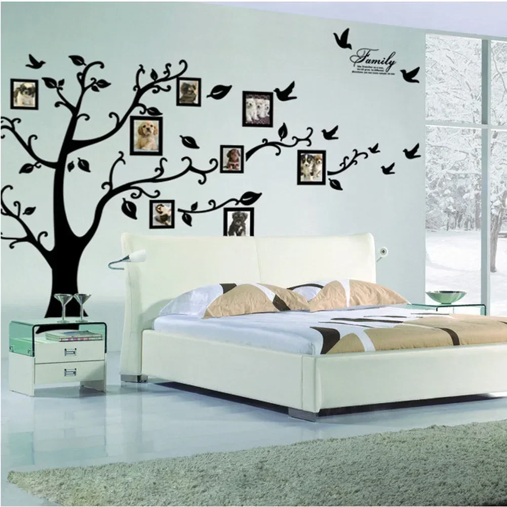 Large 250*180cm/99*71in Black 3D DIY Photo Tree PVC Wall Decals/Adhesive Family Wall Stickers Mural Art Home Decor