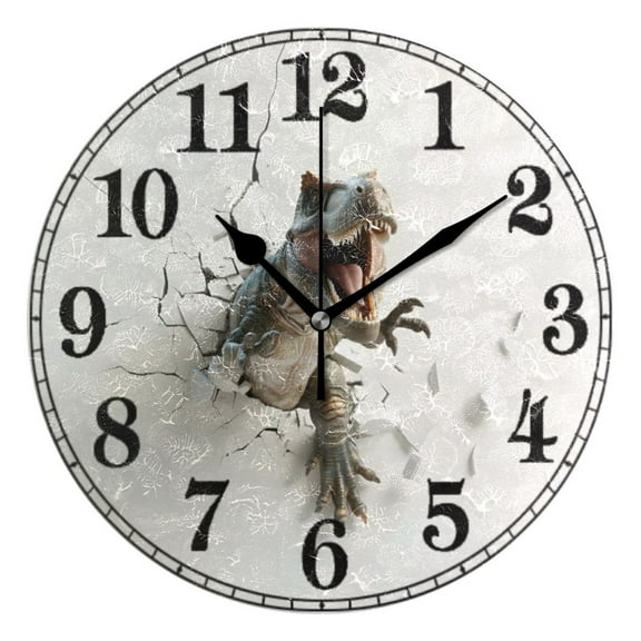 Dinosaur Breaking Wall Silent Wall Clock 10" Non-Ticking Battery Clock