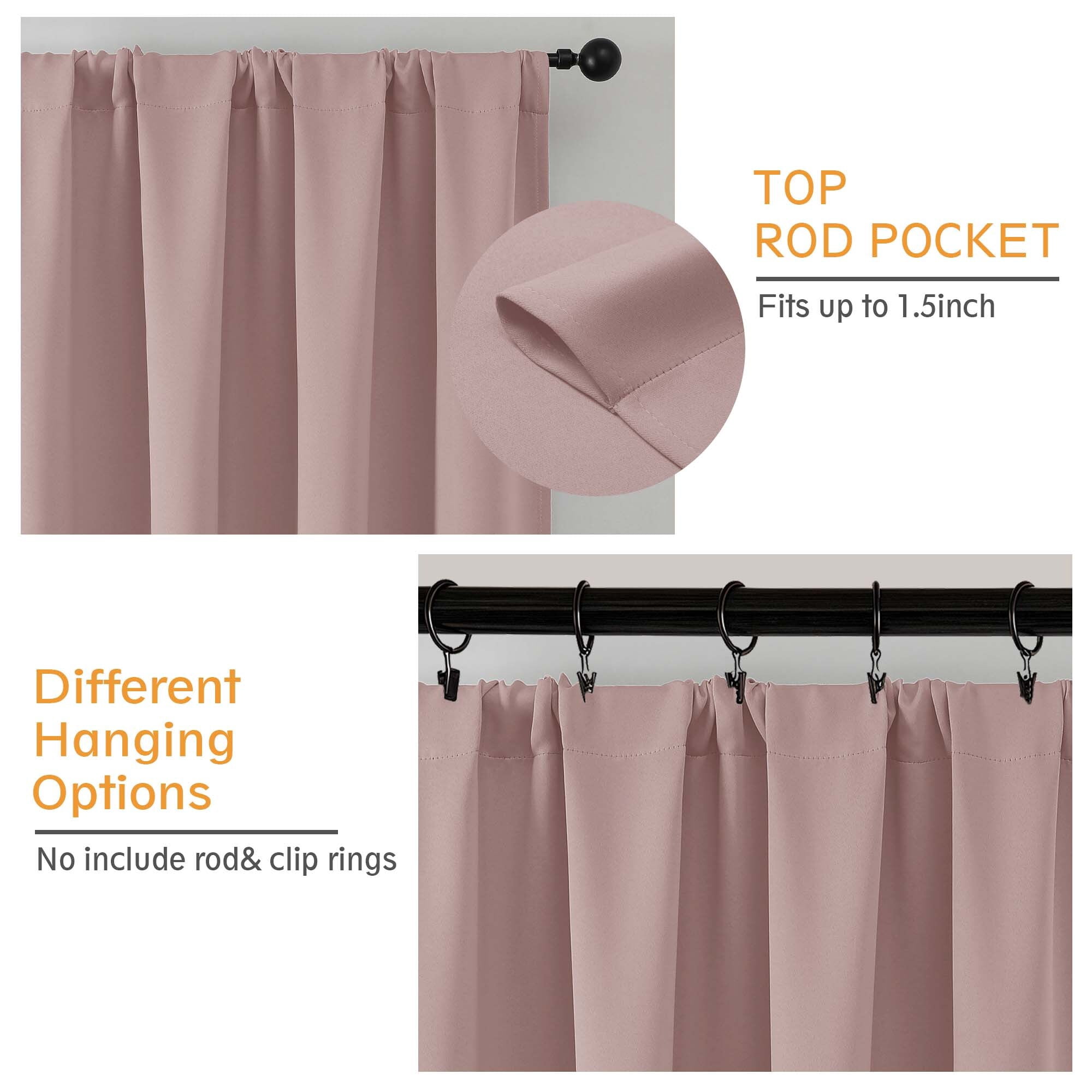 Chyhomenyc Blush Pink Curtains 63 Inches Long, Light Filtering Thermal Insulated Energy Saving Solid Soft Privacy Rod Pocket Window Curtains for Living Girls Room Bedroom, Each 40Wx63L Inch, 2 Panels